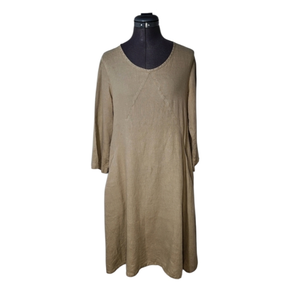 Flax 100% Linen Tan Women's Tunic Dress